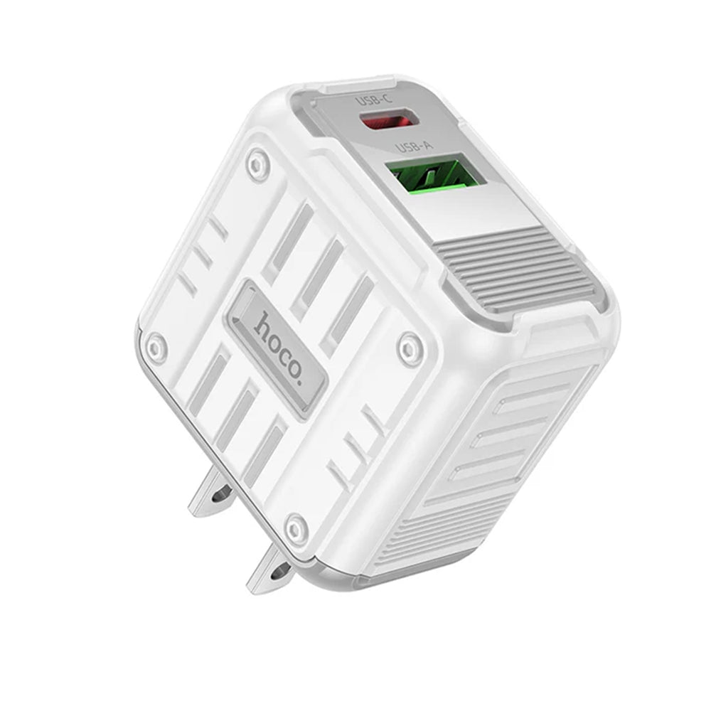 Chargeur secteur mural double ports USB-C + QC3.0 USB-A (20 W) avec câble de 1 m