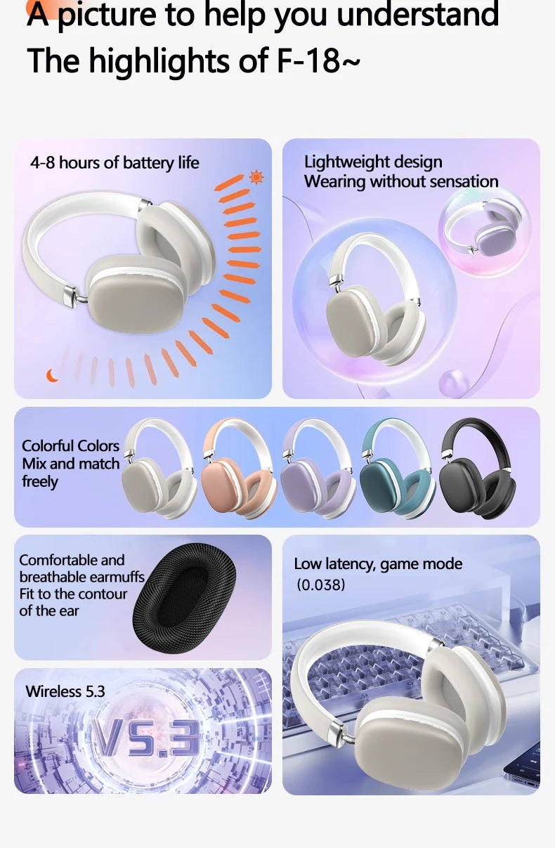 Bluetooth Wireless Over-Ear Stereo Headphones Headsets with High Bass