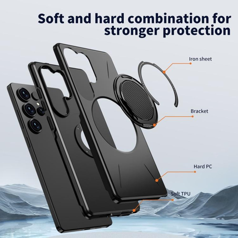 Magnetic MagSafe Ring Case with Rotating Kickstand for Samsung Galaxy S25 Ultra