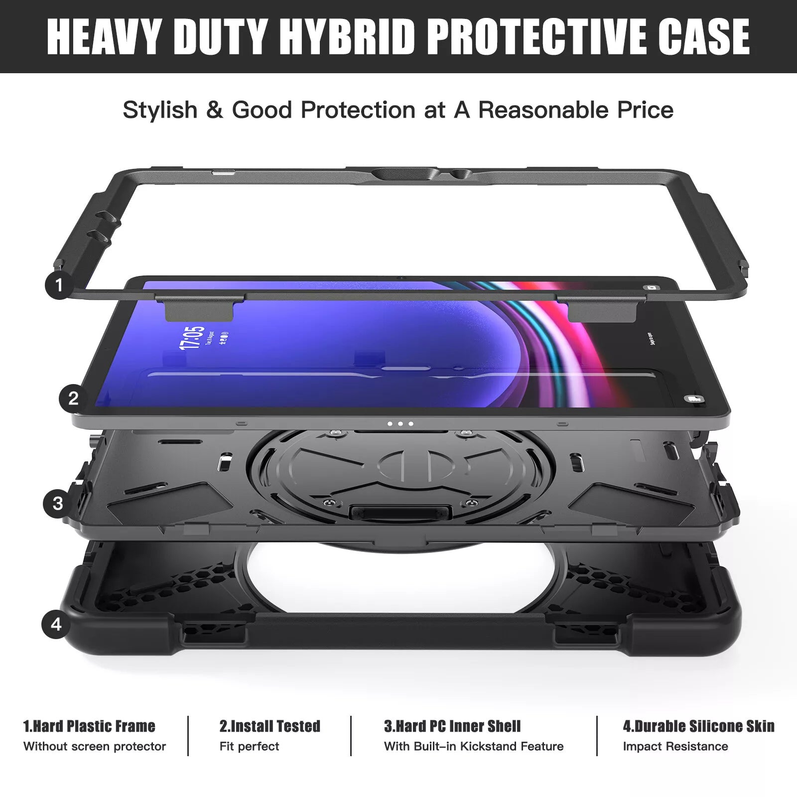 Étui robuste Defender avec béquille et dragonne pour tablette Samsung Tab S10 FE+ Plus 13,1