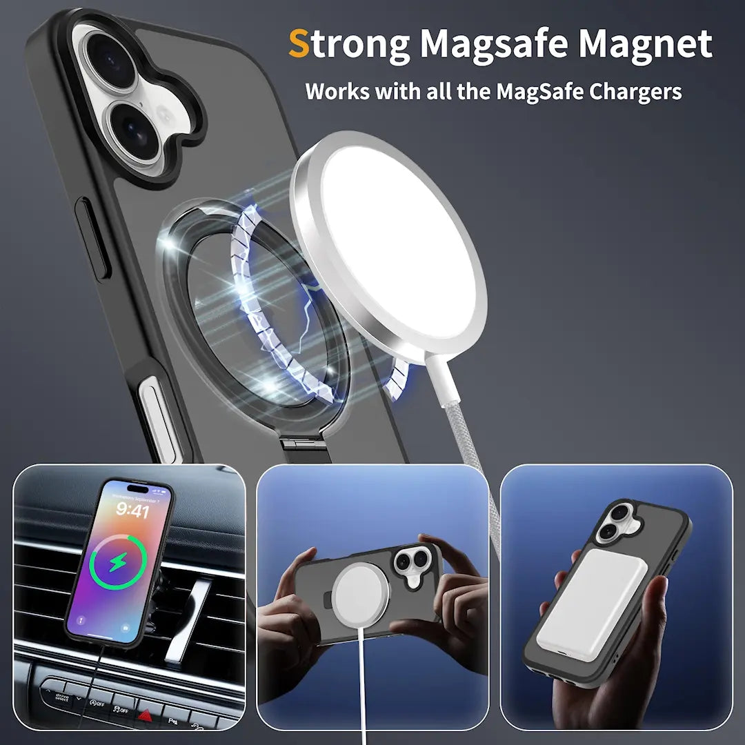 Magnetic MagSafe Case with Ring Kickstand for iPhone 16