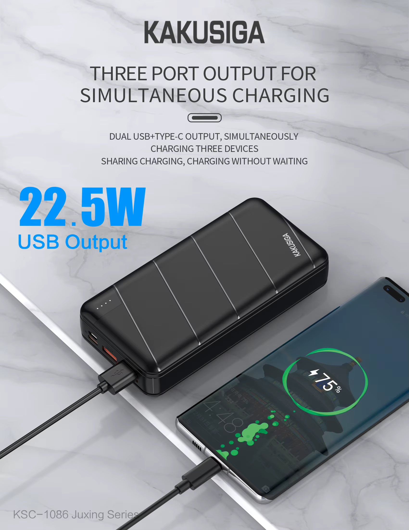(20 000 mAh) Chargeur de batterie Micro USB USB-C Banque d'alimentation portable