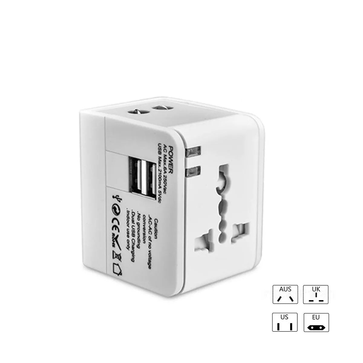 Adaptateur secteur universel pour chargeur secteur mural avec 2 ports USB-A (prise AU, US, UK, UE)