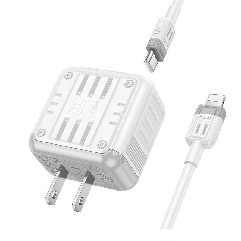 Chargeur secteur mural double ports USB-C + QC3.0 USB-A (20 W) avec câble de 1 m