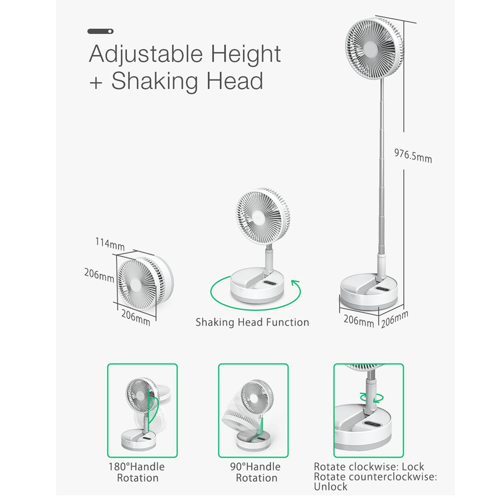 (10800mAh) Portable Wireless USB Folding Rechargeable Standing Ventilador Cooler Fan