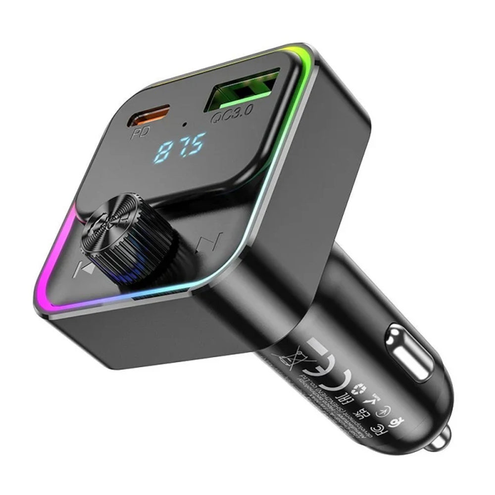 (48 W) Adaptateur de chargeur de voiture à charge rapide à deux ports USB-C et QC3.0 USB-A Transmetteur radio FM Bluetooth pour musique