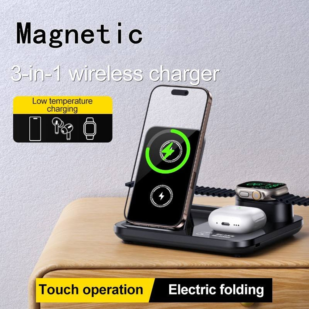 3 in 1 Foldable Magnetic Wireless Charger Stand Dock Station
