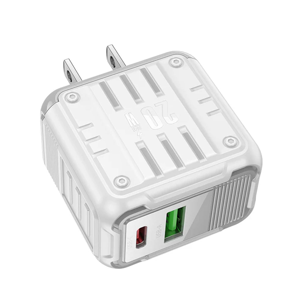 Chargeur secteur mural double ports USB-C + QC3.0 USB-A (20 W) avec câble de 1 m