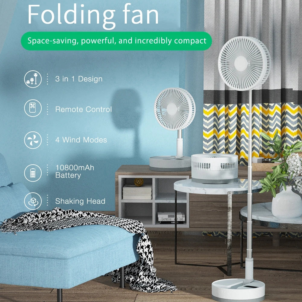 (10800mAh) Portable Wireless USB Folding Rechargeable Standing Ventilador Cooler Fan