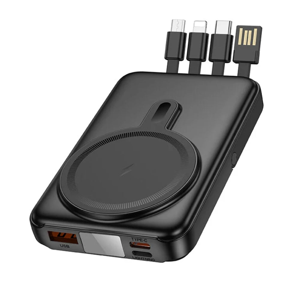 (10000mAh) Magnetic Wireless Charger MagSafe Battery Pack Portable Power Bank with USB-C Lightning Micro USB Cable
