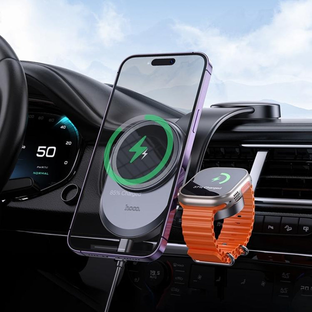 2 in 1 Magnetic MagSafe Fast Charging Wireless Charger Dashboard Mount Car Cell Phone Holder for iPhone Apple Watch