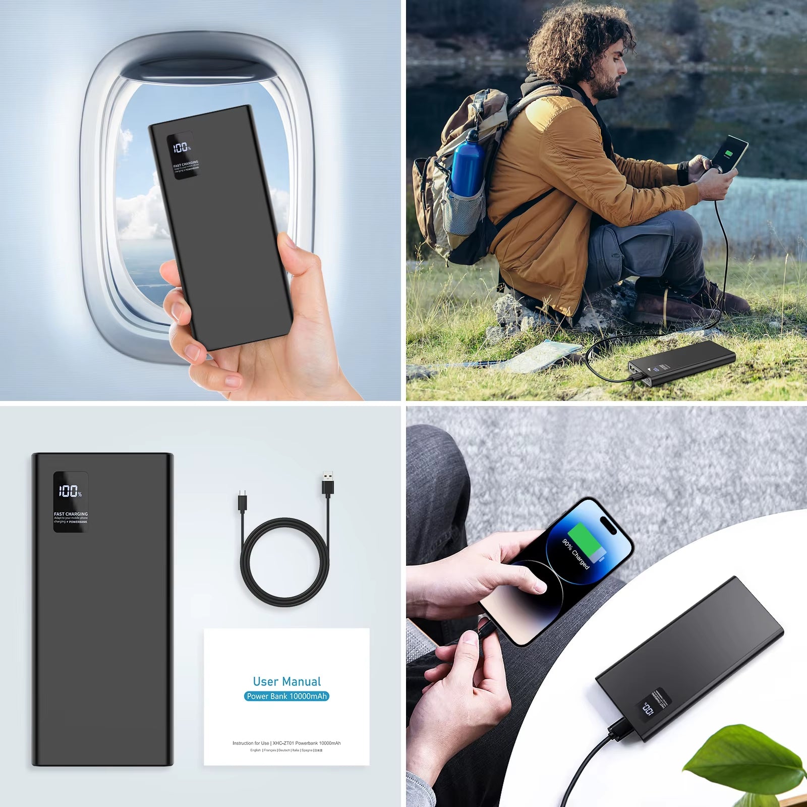 (10000mAh) Micro USB USB-C Battery Pack Charger Portable Power Bank