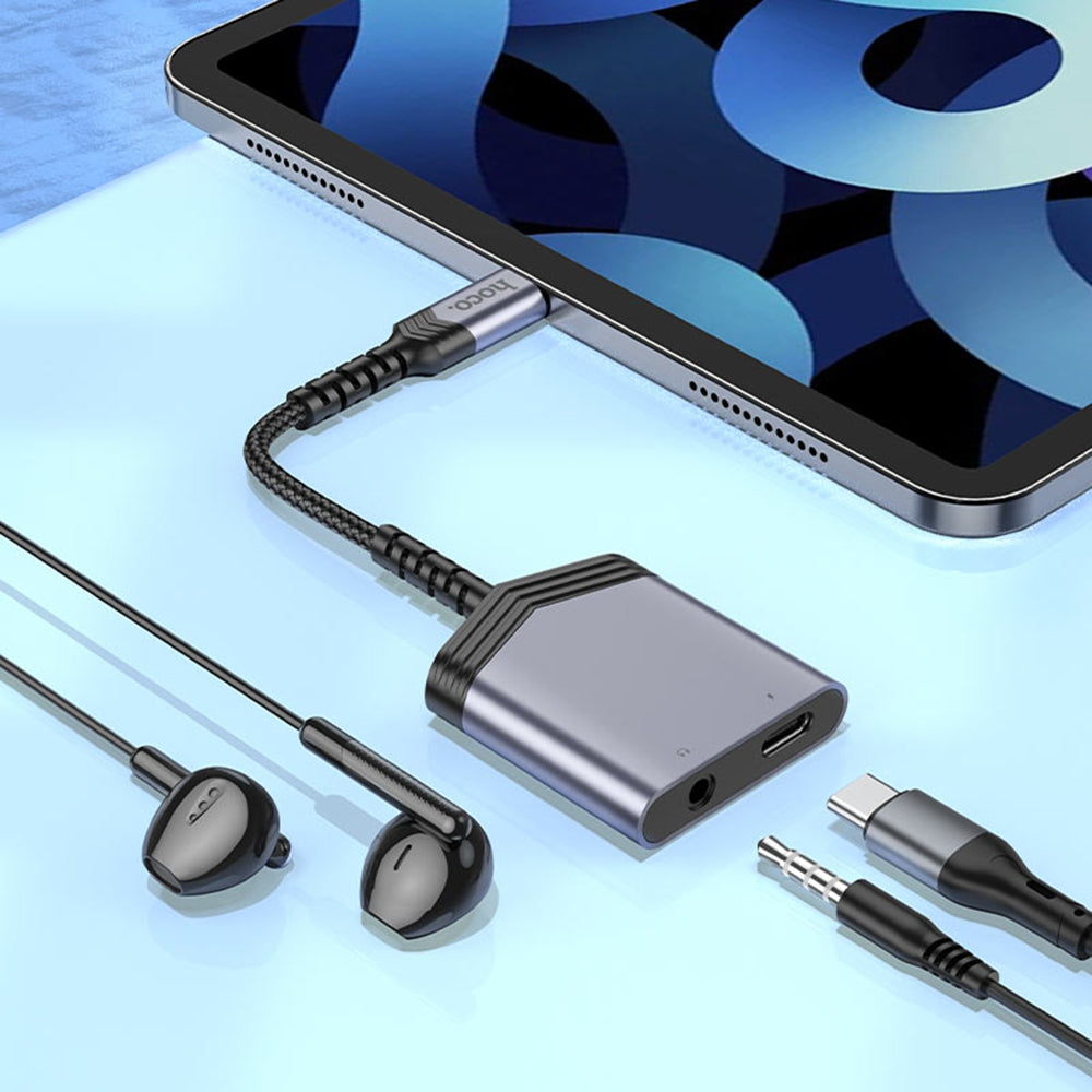 2 in 1 USB-C Male to USB-C Female & 3.5mm Audio Jack Female Adapter Connector