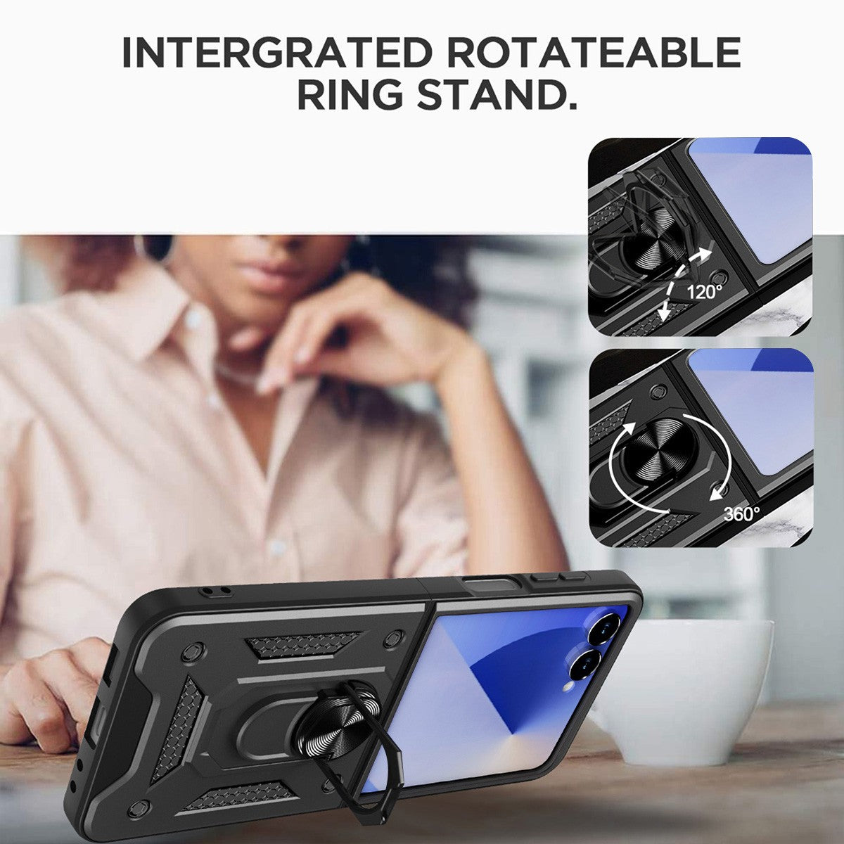 Coque hybride à anneau pour Samsung Galaxy Z Flip 7