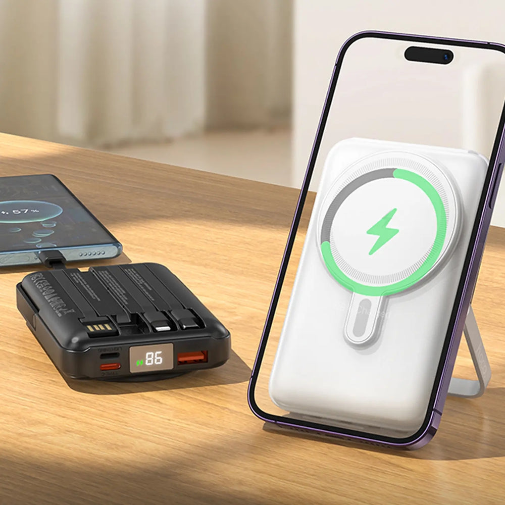 (10000mAh) Magnetic Wireless Charger MagSafe Battery Pack Portable Power Bank with USB-C Lightning Micro USB Cable