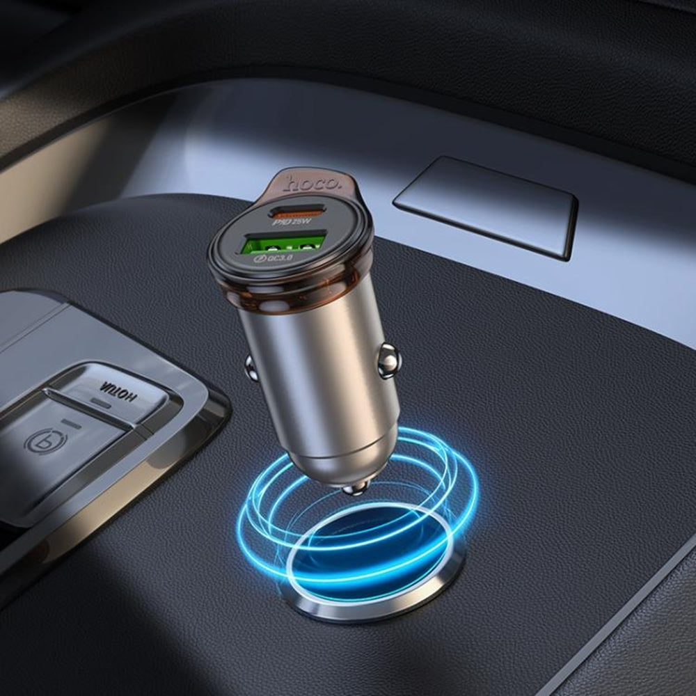 (25 W) USB-C et QC3.0 USB-A double ports chargeur de voiture à charge rapide adaptateur Bluetooth musique FM radio émetteur