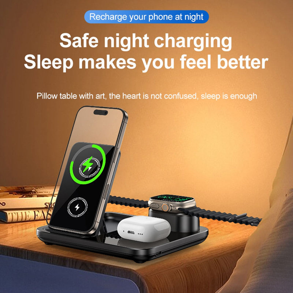 3 in 1 Foldable Magnetic Wireless Charger Stand Dock Station