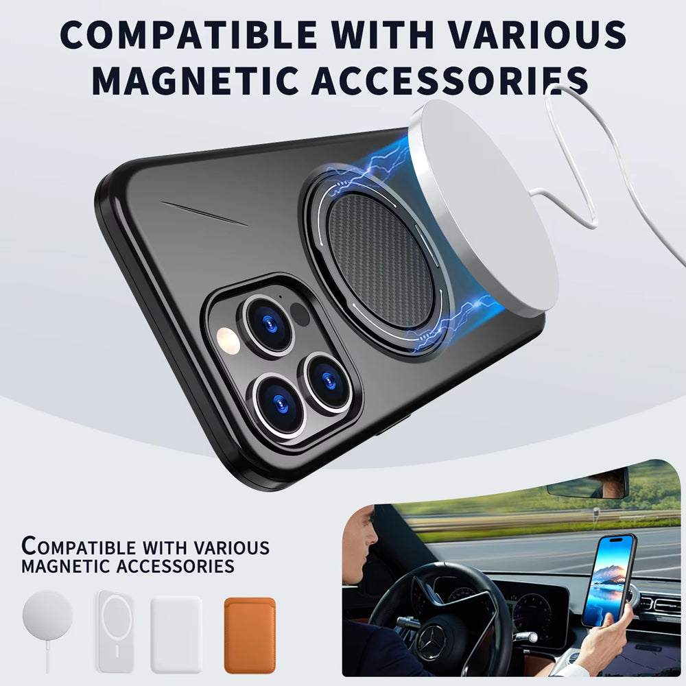 Magnetic MagSafe Ring Case with Rotating Kickstand for iPhone 16 Pro
