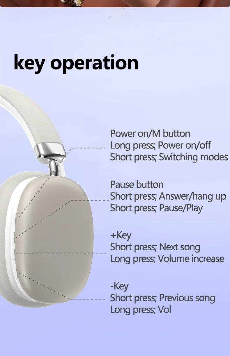 Bluetooth Wireless Over-Ear Stereo Headphones Headsets with High Bass