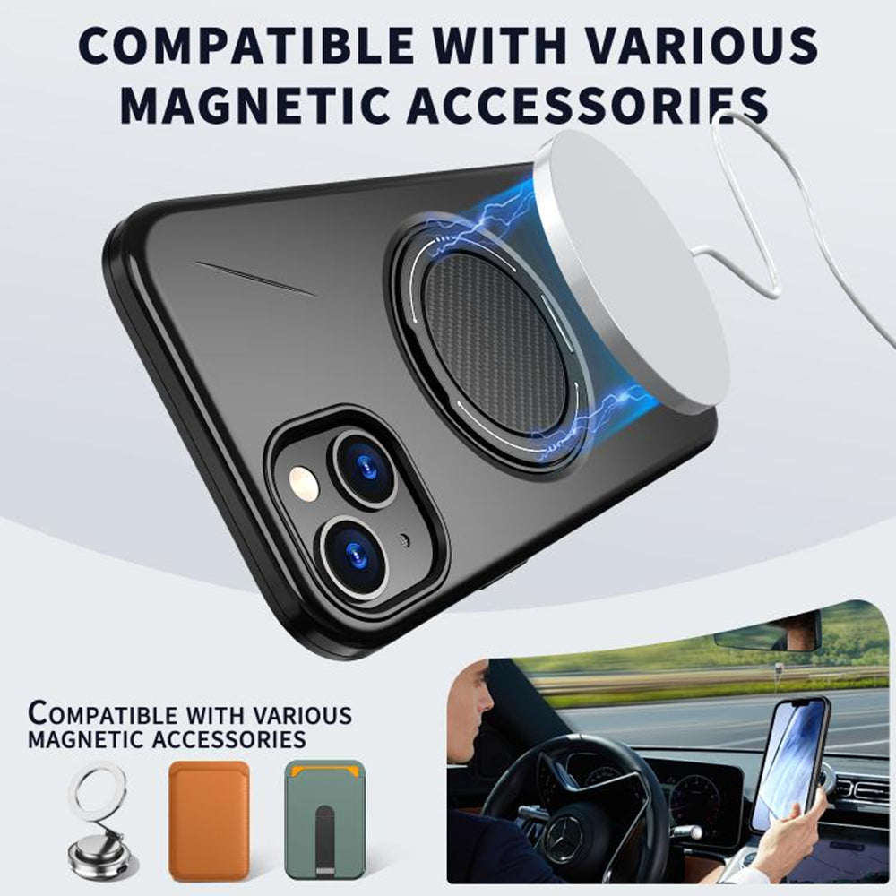 Magnetic MagSafe Ring Case with Rotating Kickstand for iPhone 15