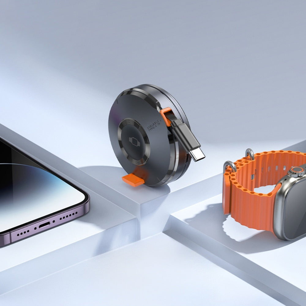 Chargeur magnétique sans fil 2 en 1 avec câble rétractable pour Apple iPhone Watch