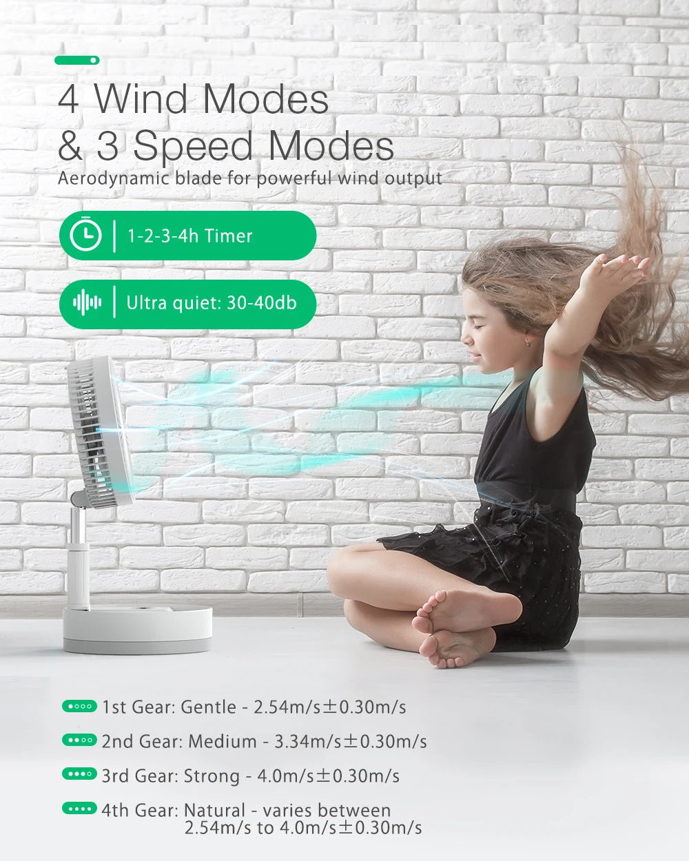 (10800mAh) Portable Wireless USB Folding Rechargeable Standing Ventilador Cooler Fan