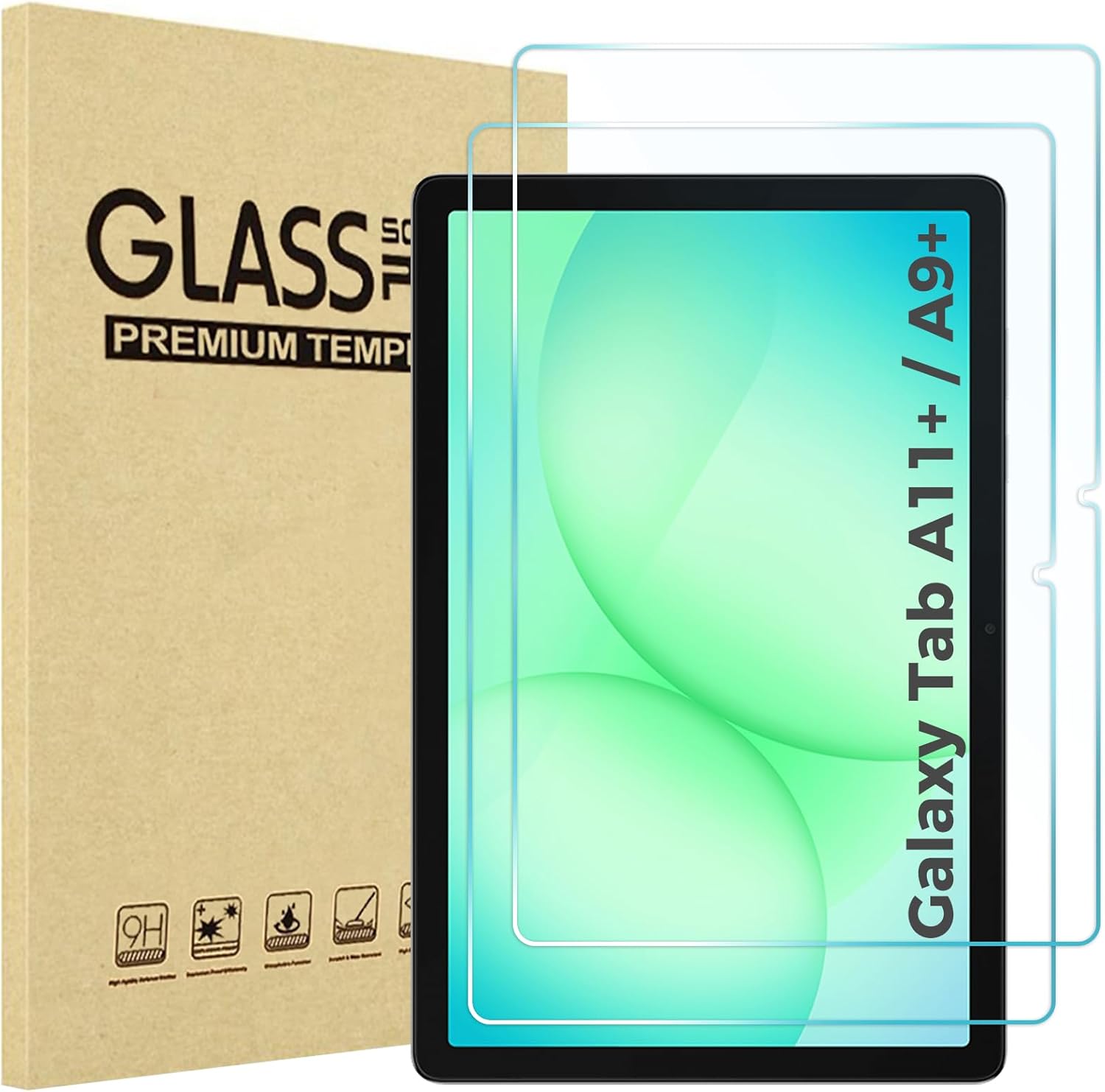 (Lot de 2) Protection d'écran en verre trempé pour tablette Samsung Tab A11+ Plus / A9+ Plus 11