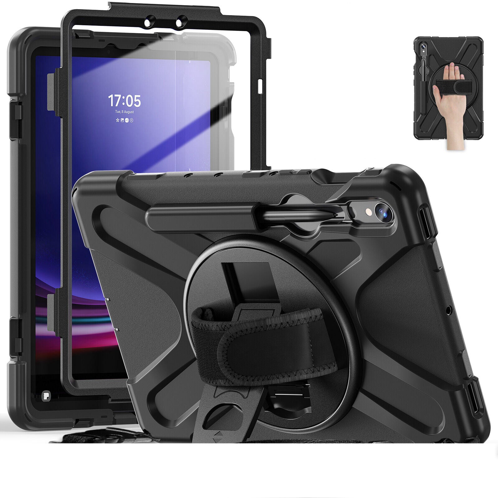 Étui robuste Defender avec béquille et dragonne pour tablette Samsung Tab S10 FE+ Plus 13,1