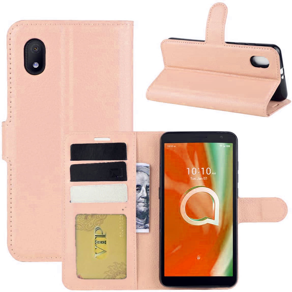 Étui portefeuille Folio en cuir pour Alcatel 1B (2020)