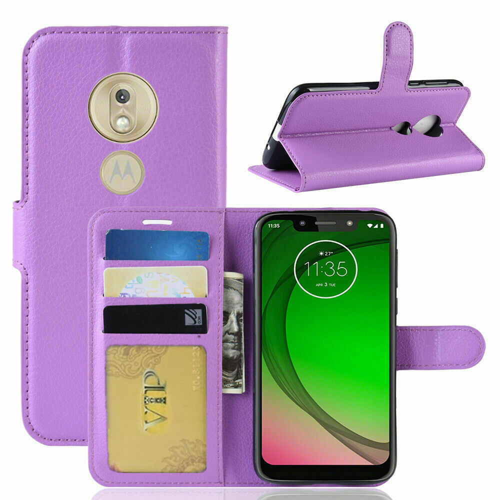 Étui portefeuille folio en cuir pour Motorola Moto G7