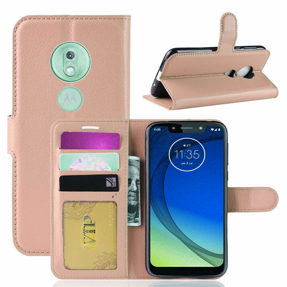 Étui portefeuille folio en cuir pour Motorola Moto G7